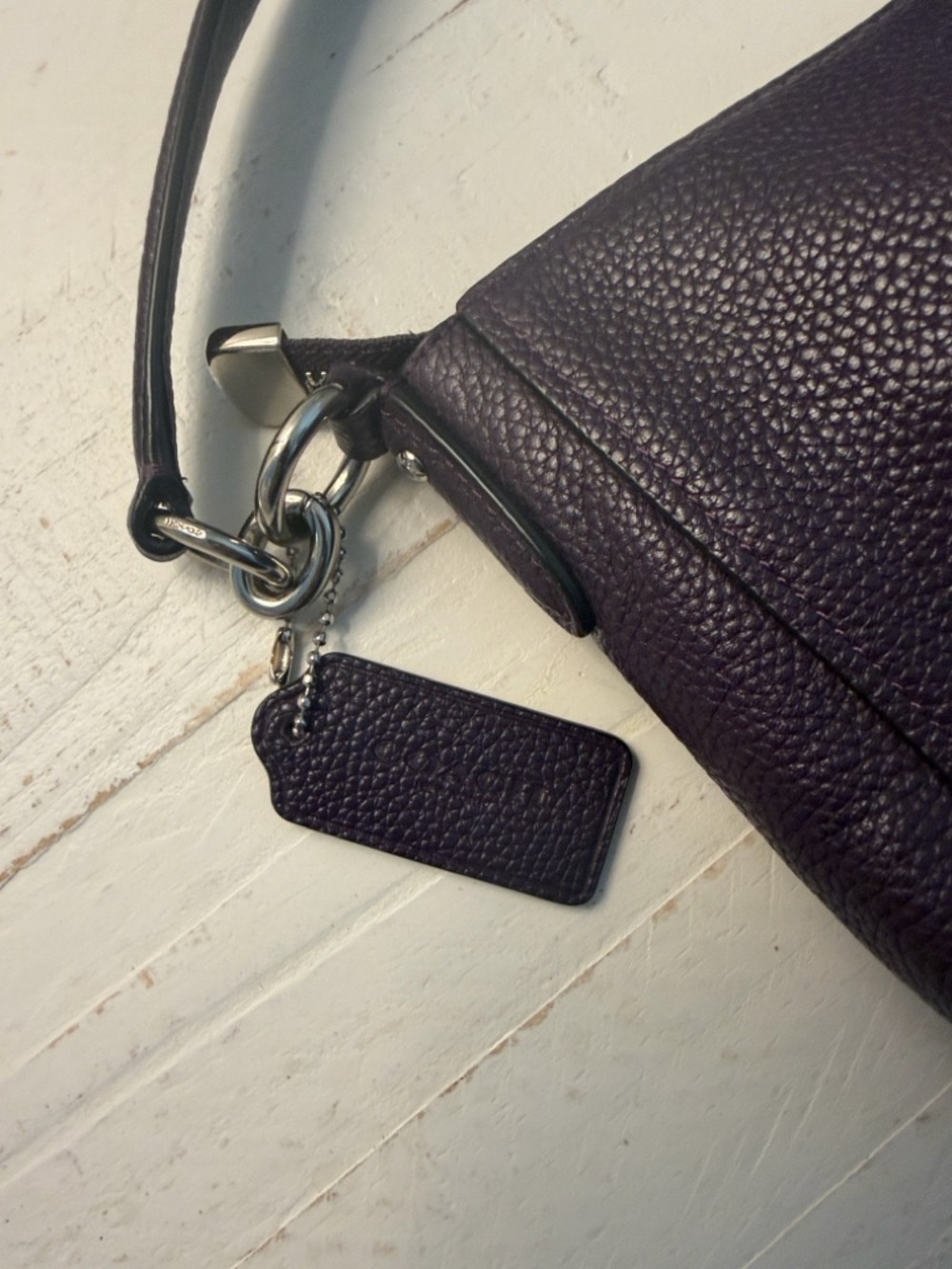 Coach Pebbled Shoulder Bag - Plum with Black Strap - Picture 4 of 9
